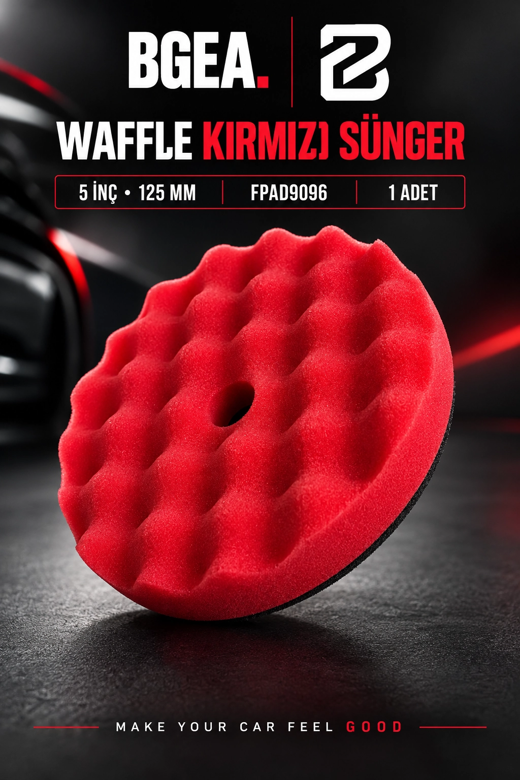 BGEA Waffle Kırmızı Polisaj Süngeri 5 İnç 125 mm Cırtlı Pasta Cila Pedi 1 Adet FPAD9096