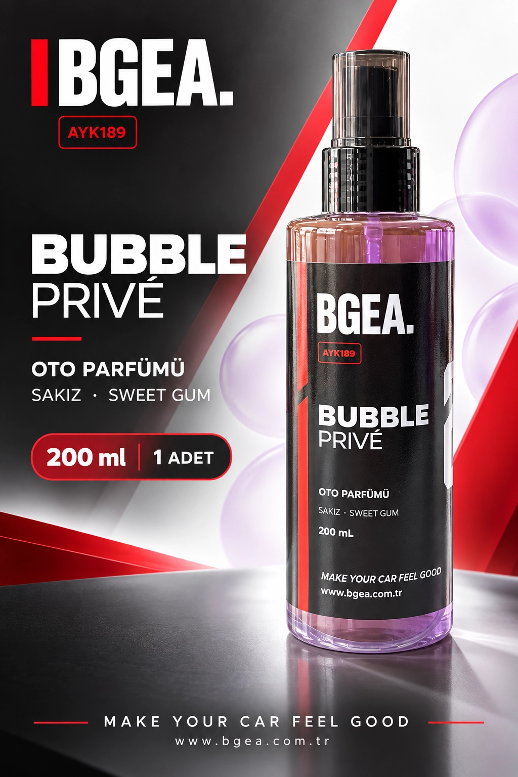 BGEA Bubble Privé Sakız Kokulu Oto Parfümü Sweet Gum Sprey 200 ml AYK189