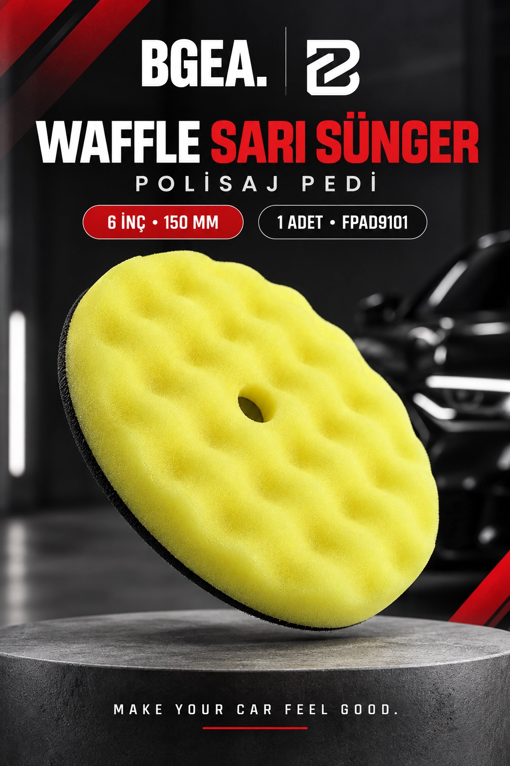 BGEA Waffle Sarı Polisaj Süngeri 6 İnç 150 mm Cırtlı Pasta Cila Pedi 1 Adet