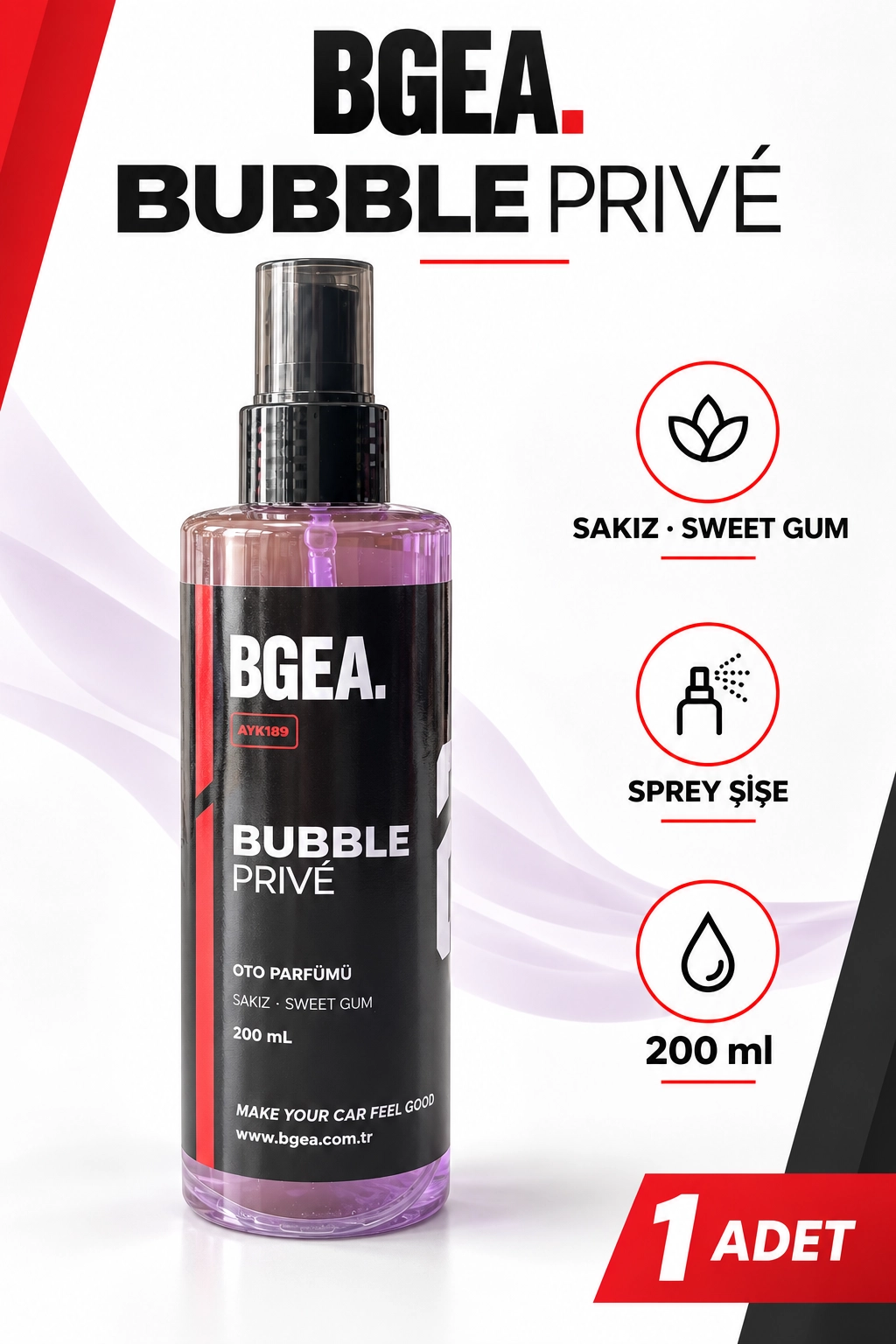 BGEA Bubble Privé Sakız Kokulu Oto Parfümü Sweet Gum Sprey 200 ml AYK189