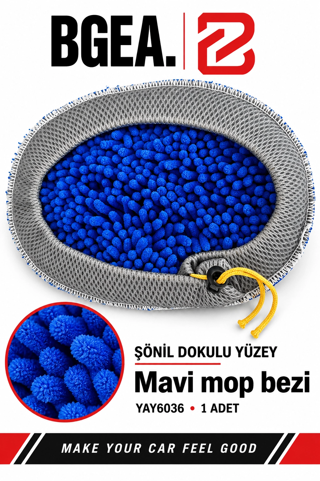 BGEA Mavi Şönil Dokulu Yedek Mop Bezi İpli Sabitlemeli 1 Adet YAY6036