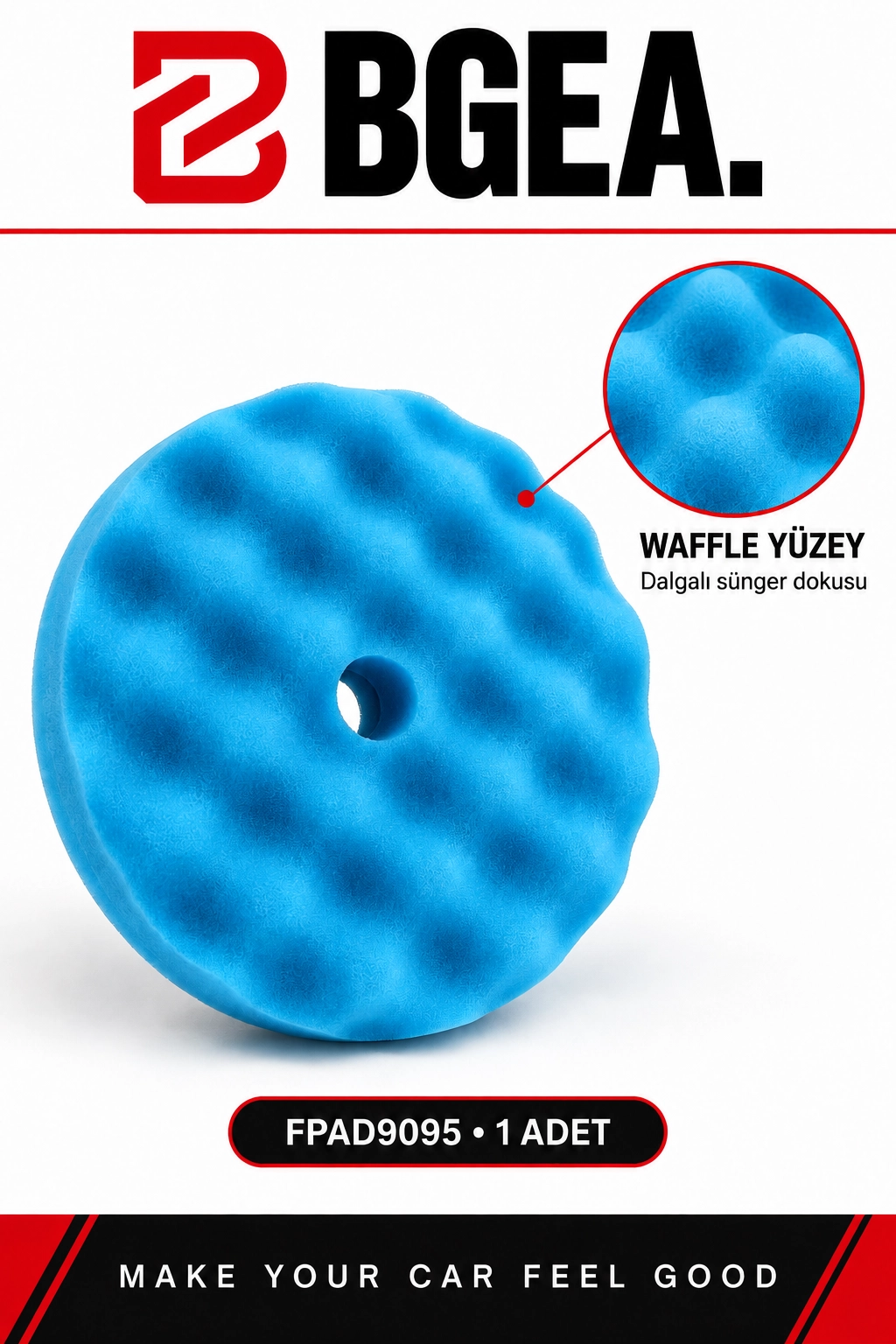 BGEA Waffle Mavi Polisaj Süngeri 5 İnç 125 mm Cırtlı Pasta Cila Pedi 1 Adet FPAD9095