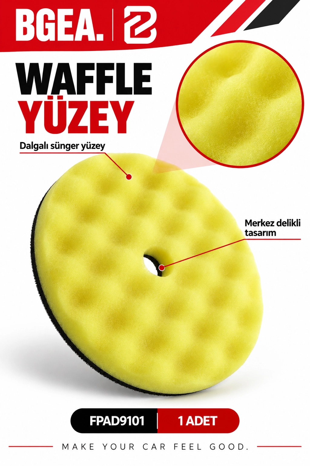 BGEA Waffle Sarı Polisaj Süngeri 6 İnç 150 mm Cırtlı Pasta Cila Pedi 1 Adet