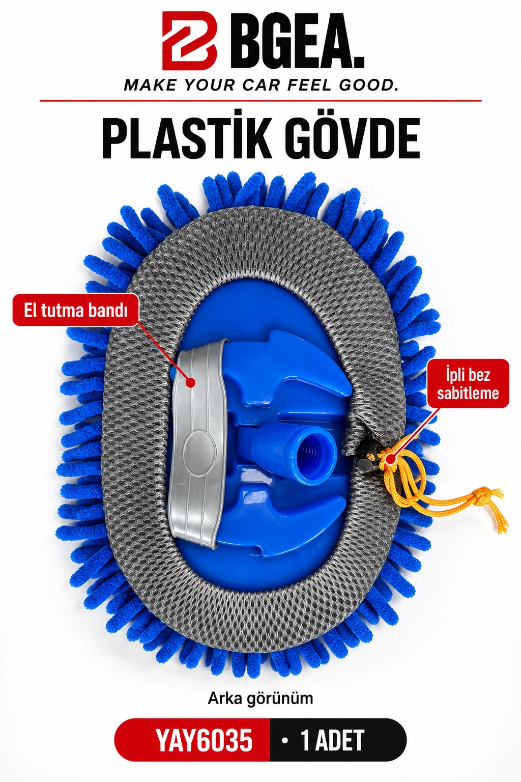 BGEA Mavi Mikrofiber Mop Başlığı Plastik Gövde ve Mop Bezi YAY6035