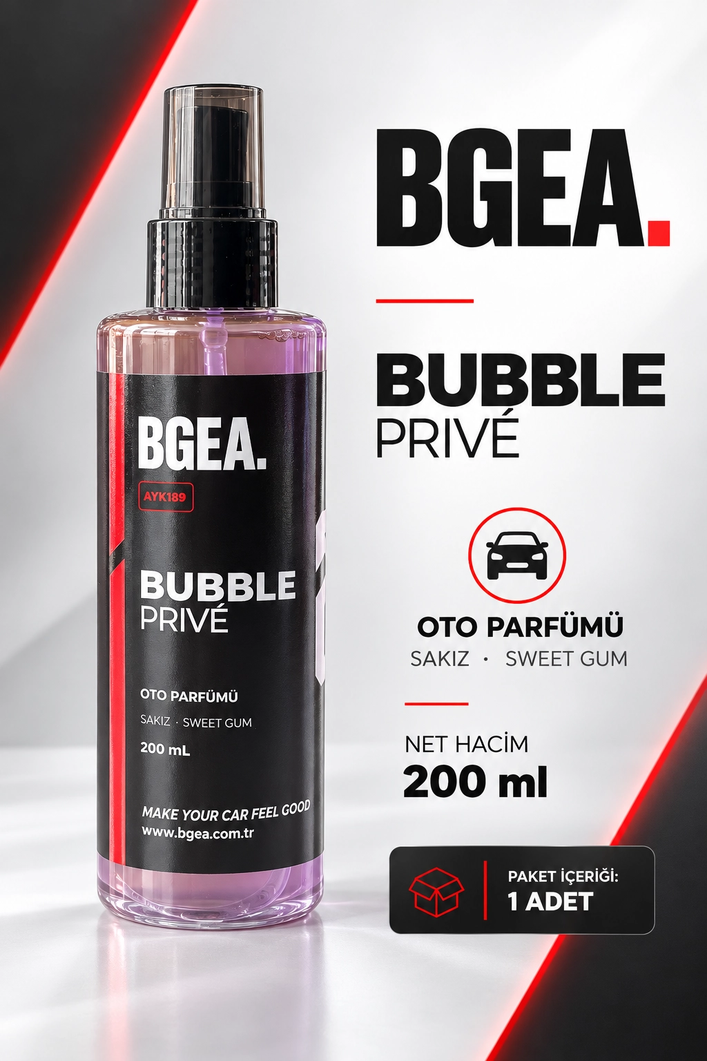 BGEA Bubble Privé Sakız Kokulu Oto Parfümü Sweet Gum Sprey 200 ml AYK189
