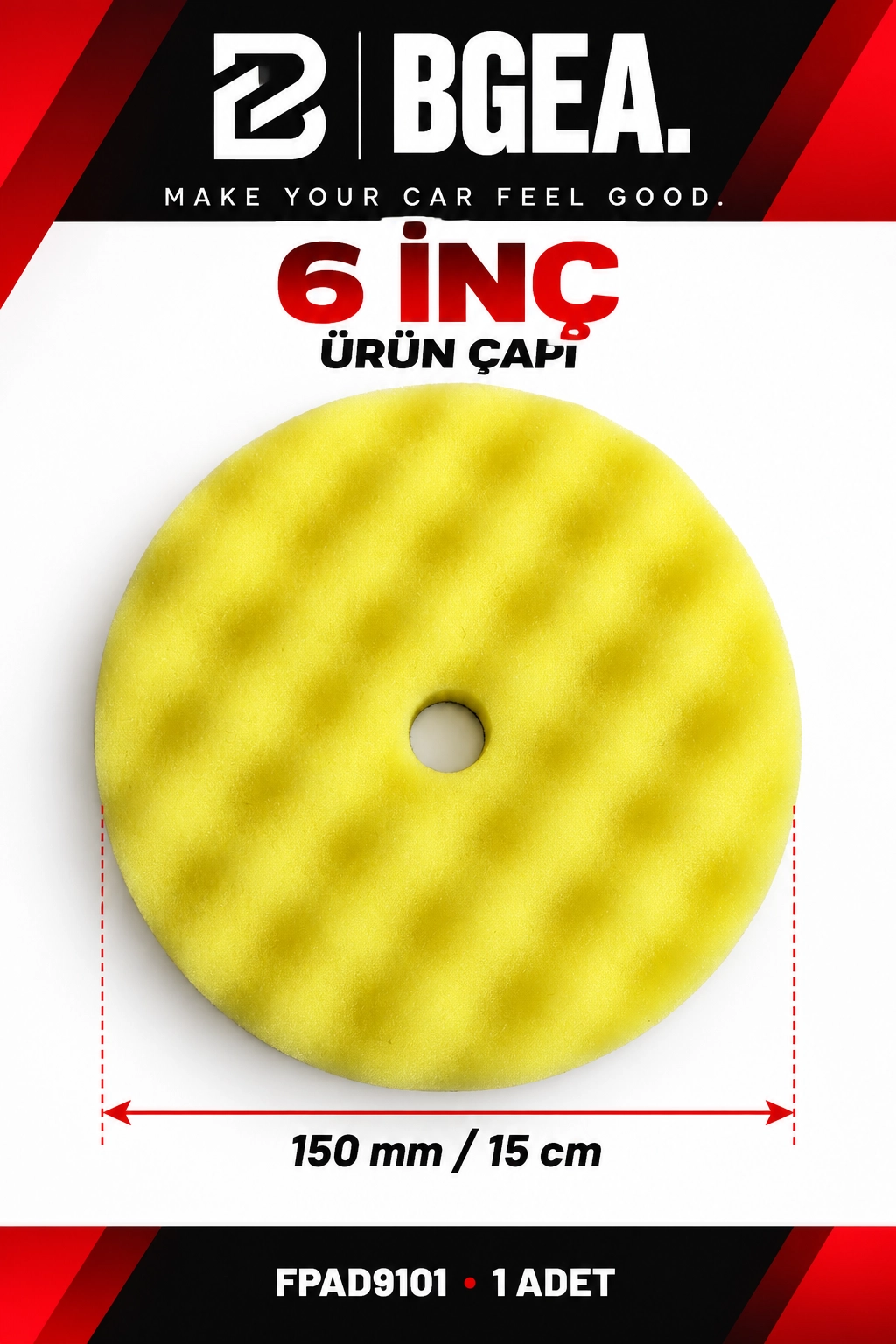 BGEA Waffle Sarı Polisaj Süngeri 6 İnç 150 mm Cırtlı Pasta Cila Pedi 1 Adet