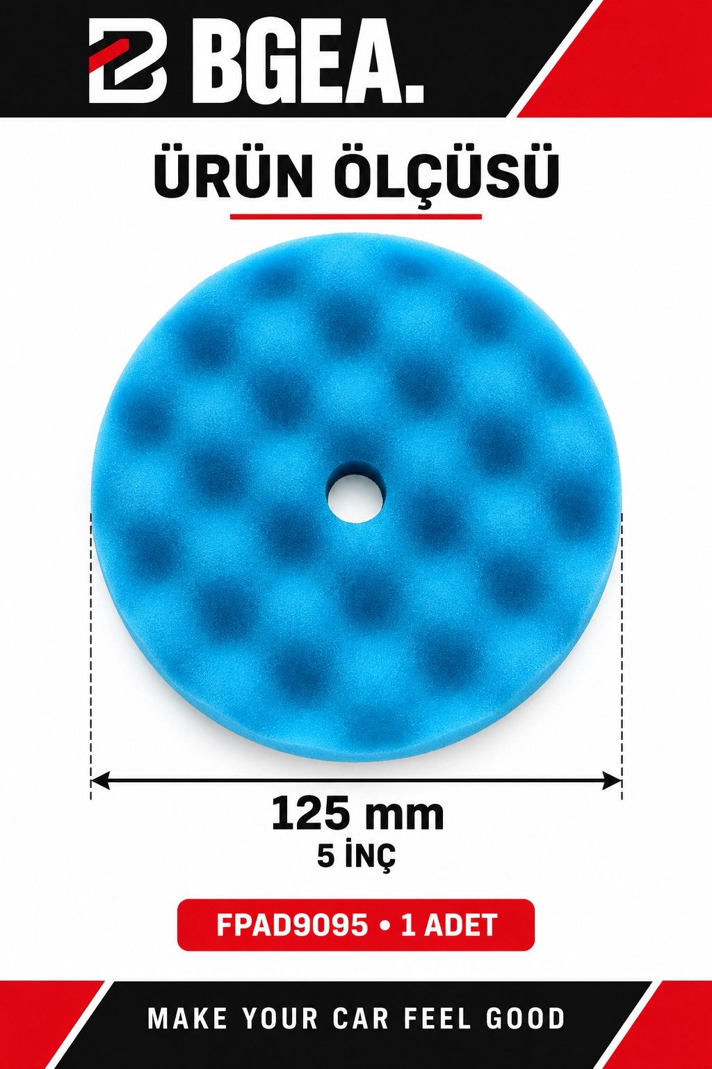 BGEA Waffle Mavi Polisaj Süngeri 5 İnç 125 mm Cırtlı Pasta Cila Pedi 1 Adet FPAD9095