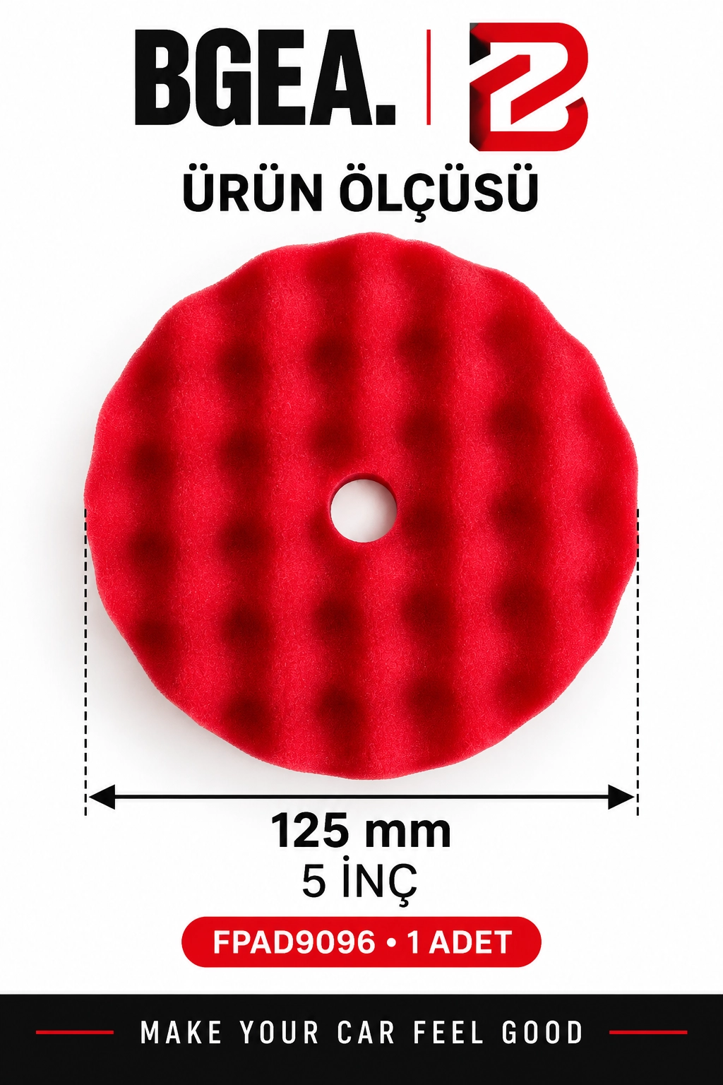 BGEA Waffle Kırmızı Polisaj Süngeri 5 İnç 125 mm Cırtlı Pasta Cila Pedi 1 Adet FPAD9096