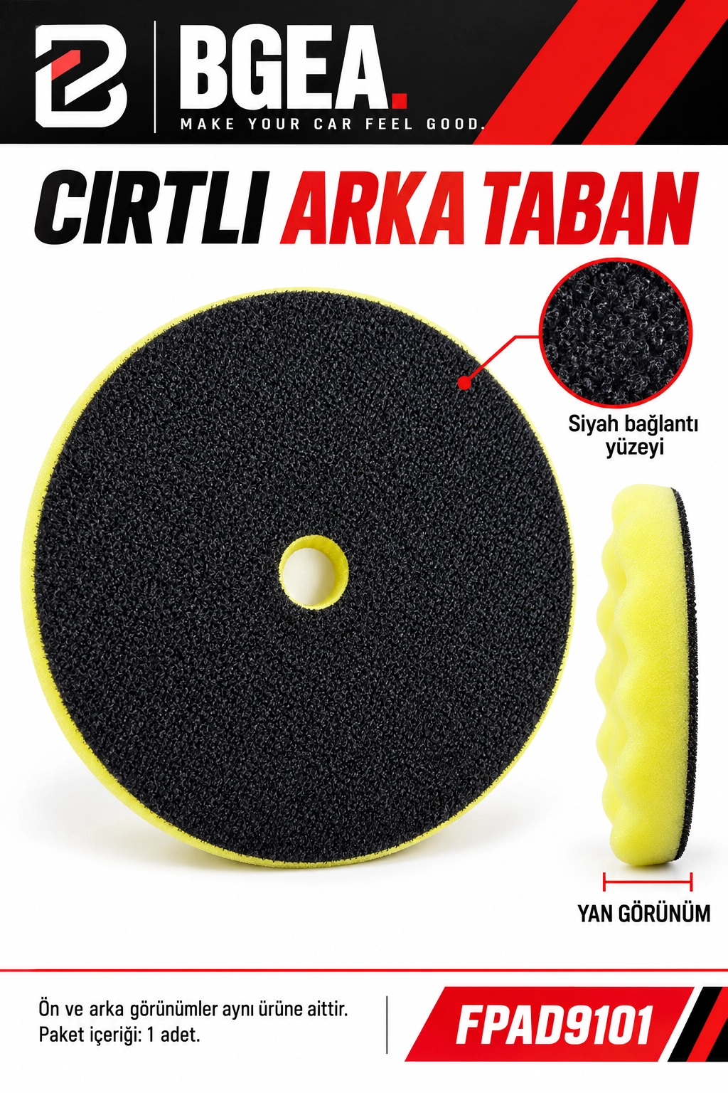 BGEA Waffle Sarı Polisaj Süngeri 6 İnç 150 mm Cırtlı Pasta Cila Pedi 1 Adet