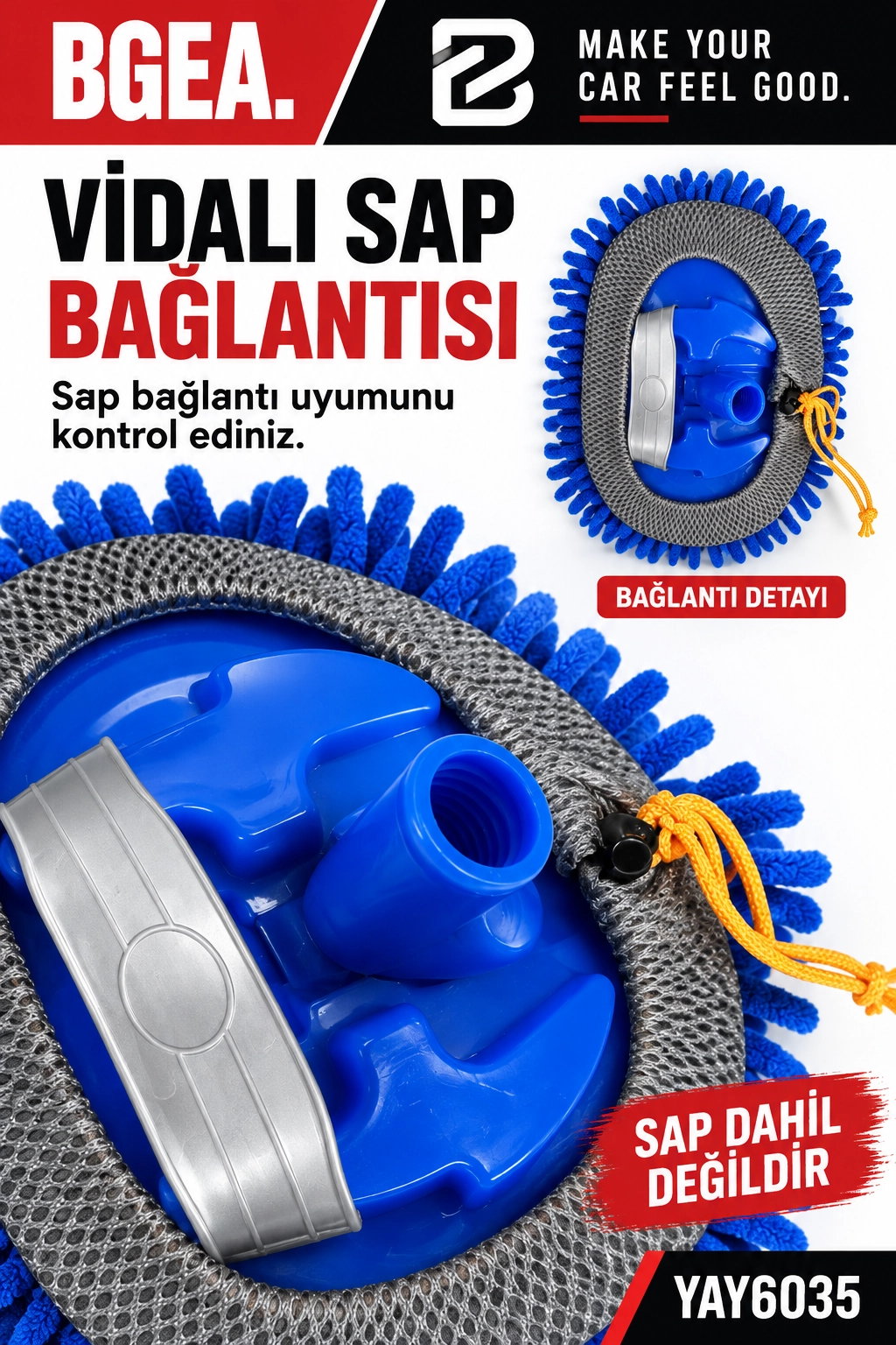 BGEA Mavi Mikrofiber Mop Başlığı Plastik Gövde ve Mop Bezi YAY6035
