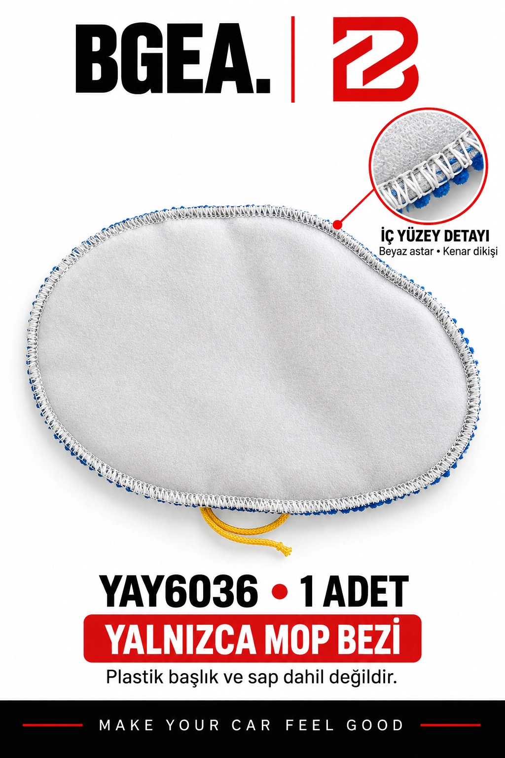 BGEA Mavi Şönil Dokulu Yedek Mop Bezi İpli Sabitlemeli 1 Adet YAY6036