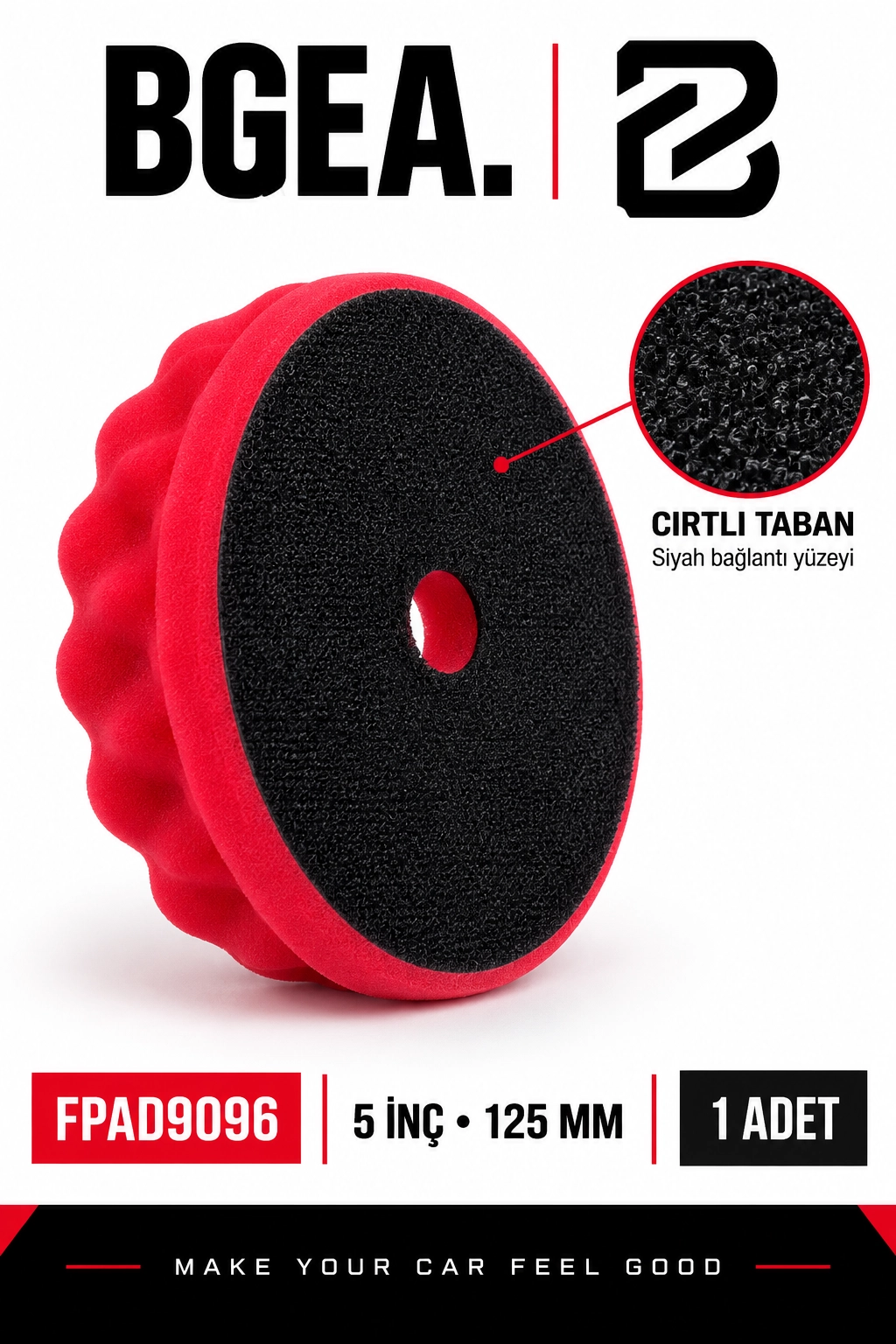 BGEA Waffle Kırmızı Polisaj Süngeri 5 İnç 125 mm Cırtlı Pasta Cila Pedi 1 Adet FPAD9096