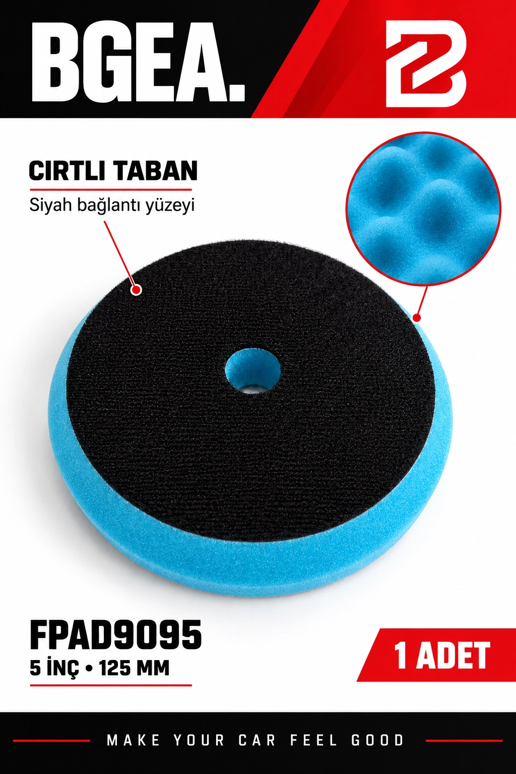 BGEA Waffle Mavi Polisaj Süngeri 5 İnç 125 mm Cırtlı Pasta Cila Pedi 1 Adet FPAD9095