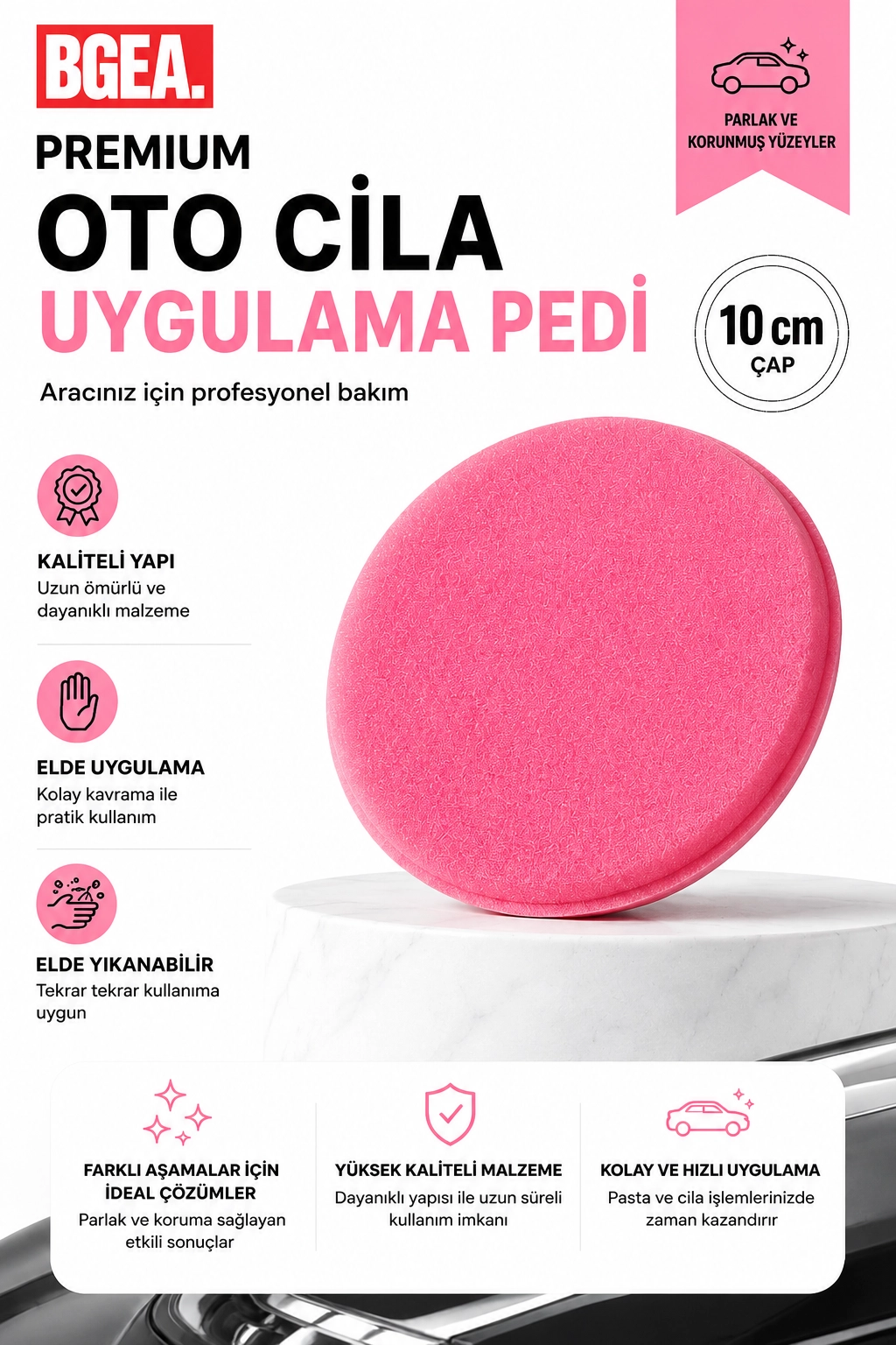 Premium Oto Cila Uygulama Pedi 10 cm Pembe (1 adet)