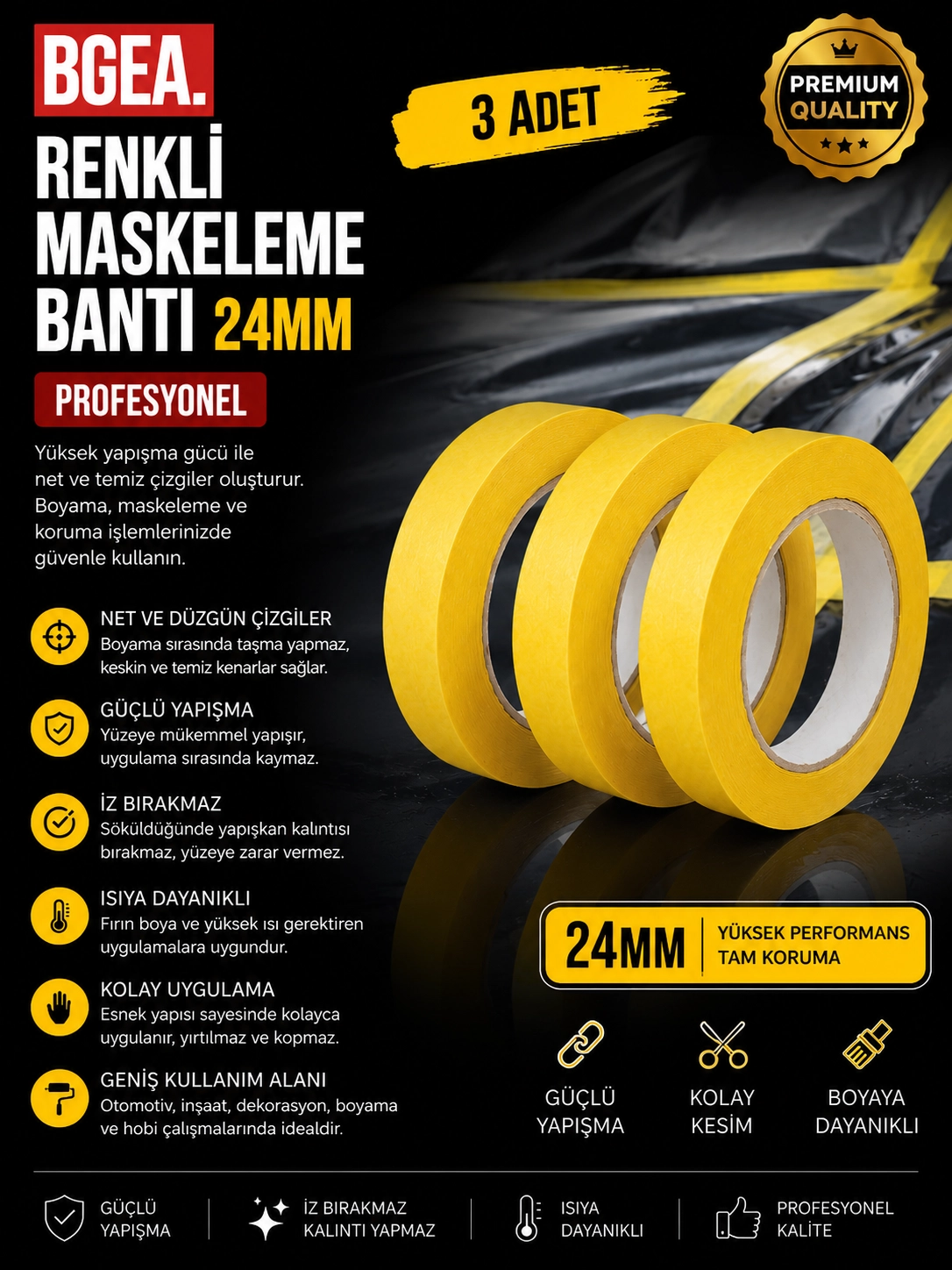 RENKLİ MASKELEME BANTI 24MM (3 ADET)