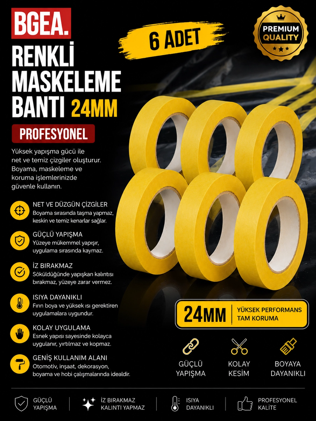 RENKLİ MASKELEME BANTI 24MM (6 ADET)