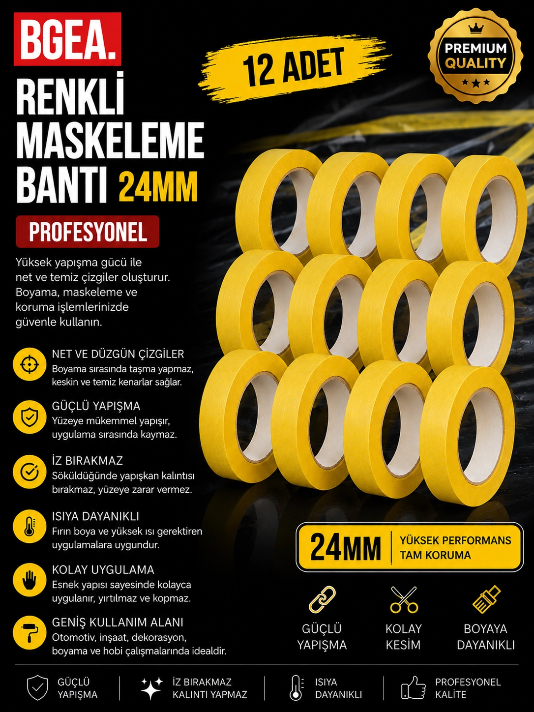 RENKLİ MASKELEME BANTI 24MM (12 ADET)