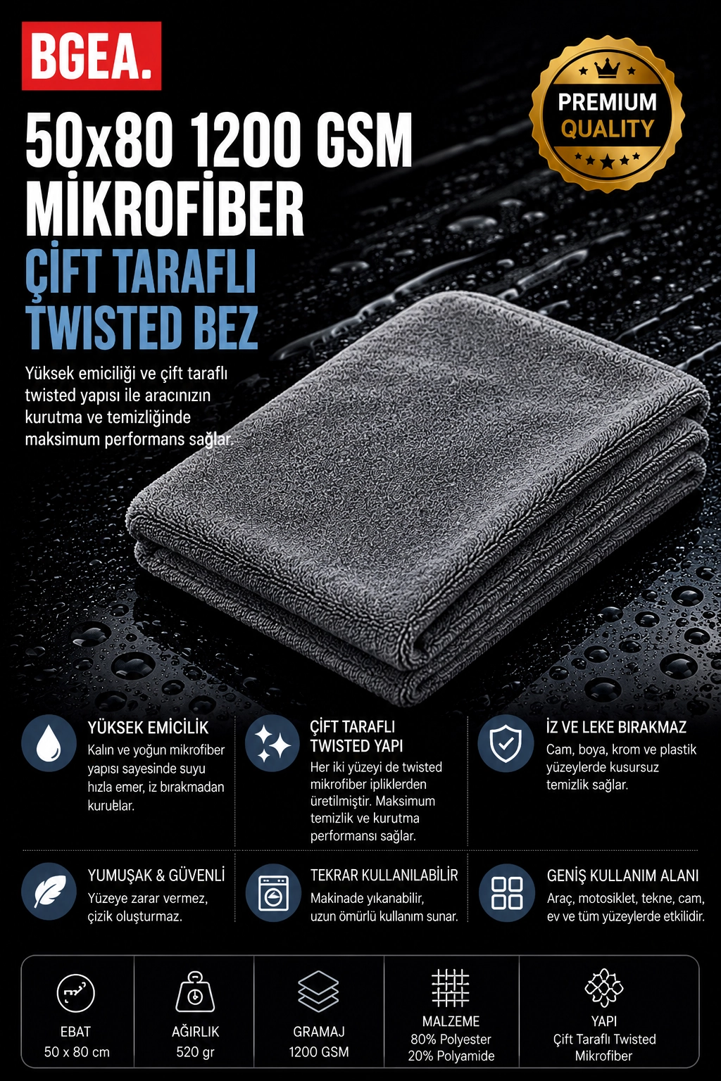 50*80 1200 GSM MİKROFİBER ÇİFT TARAFLI TWİSTED BEZ