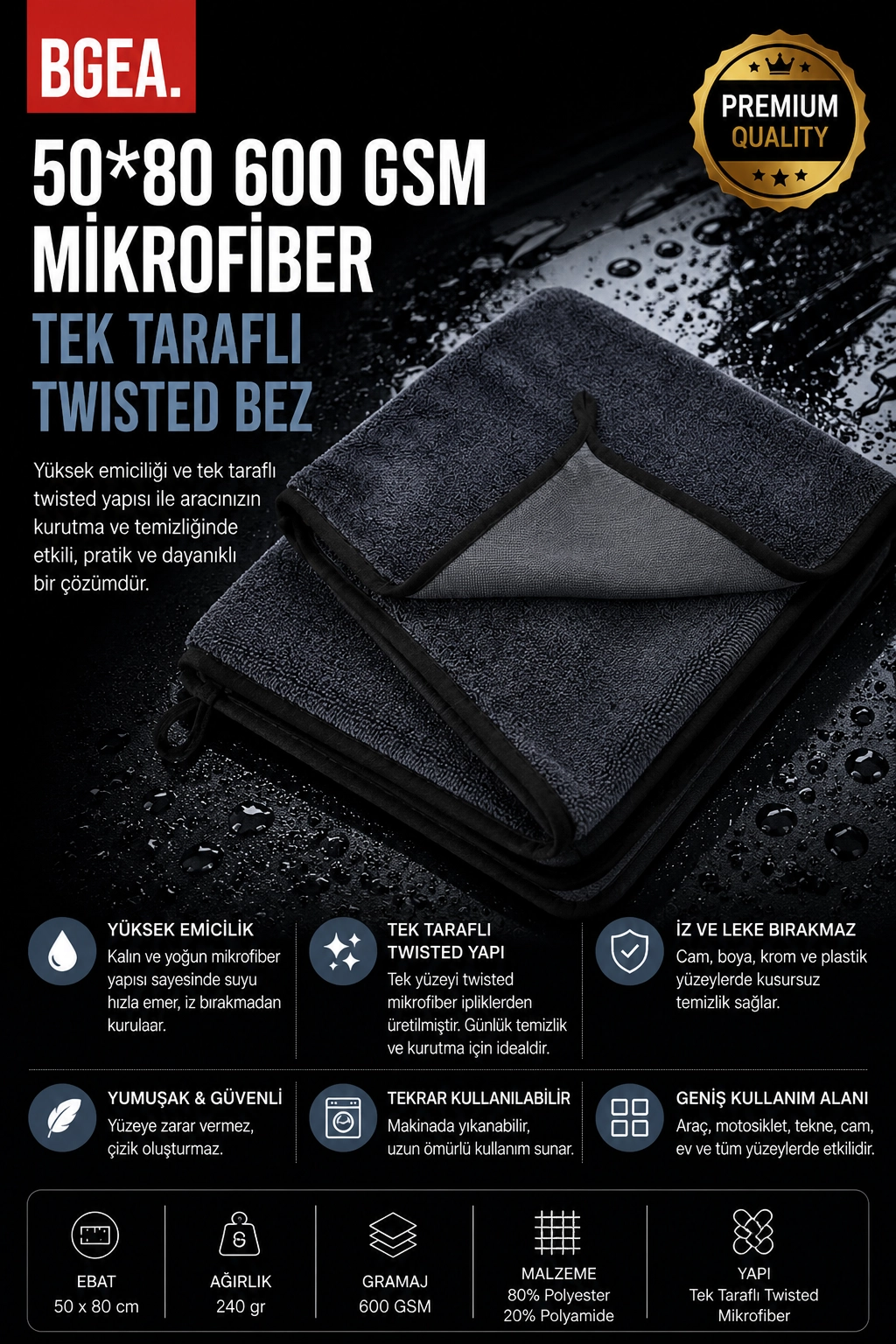 MİKROFİBER 50*80 600 GSM TEK TARAFLI TWİSTED BEZ