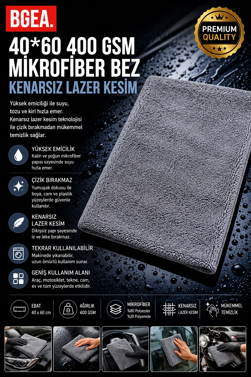 40*60 400 GSM MİKROFİBER BEZ KENARSIZ LAZER KESİM