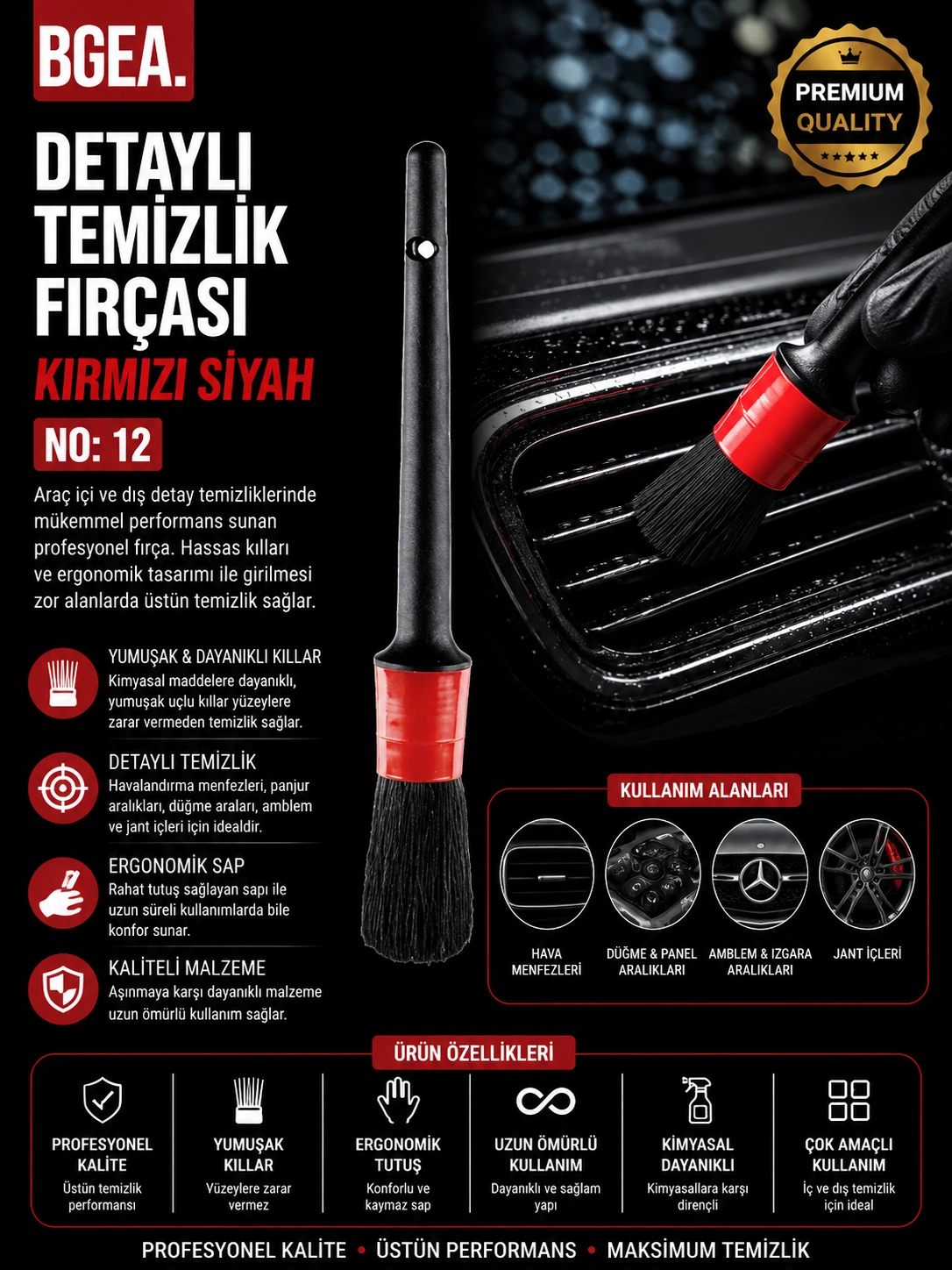 DETAYLI TEMİZLİK FIRÇASI KIRMIZI SİYAH NO:12