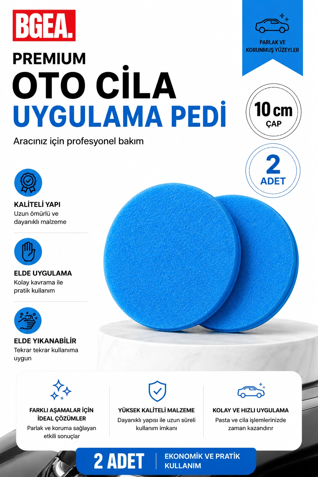 Premium Oto Cila Uygulama Pedi 10 cm Mavi (2 adet)