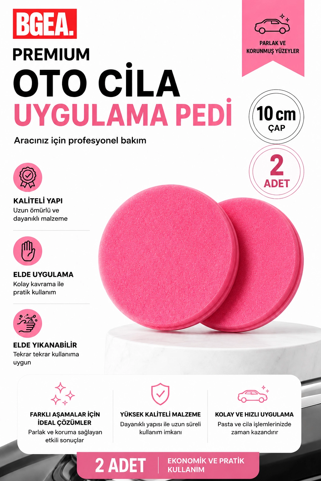 Premium Oto Cila Uygulama Pedi 10 cm Pembe (2 adet)