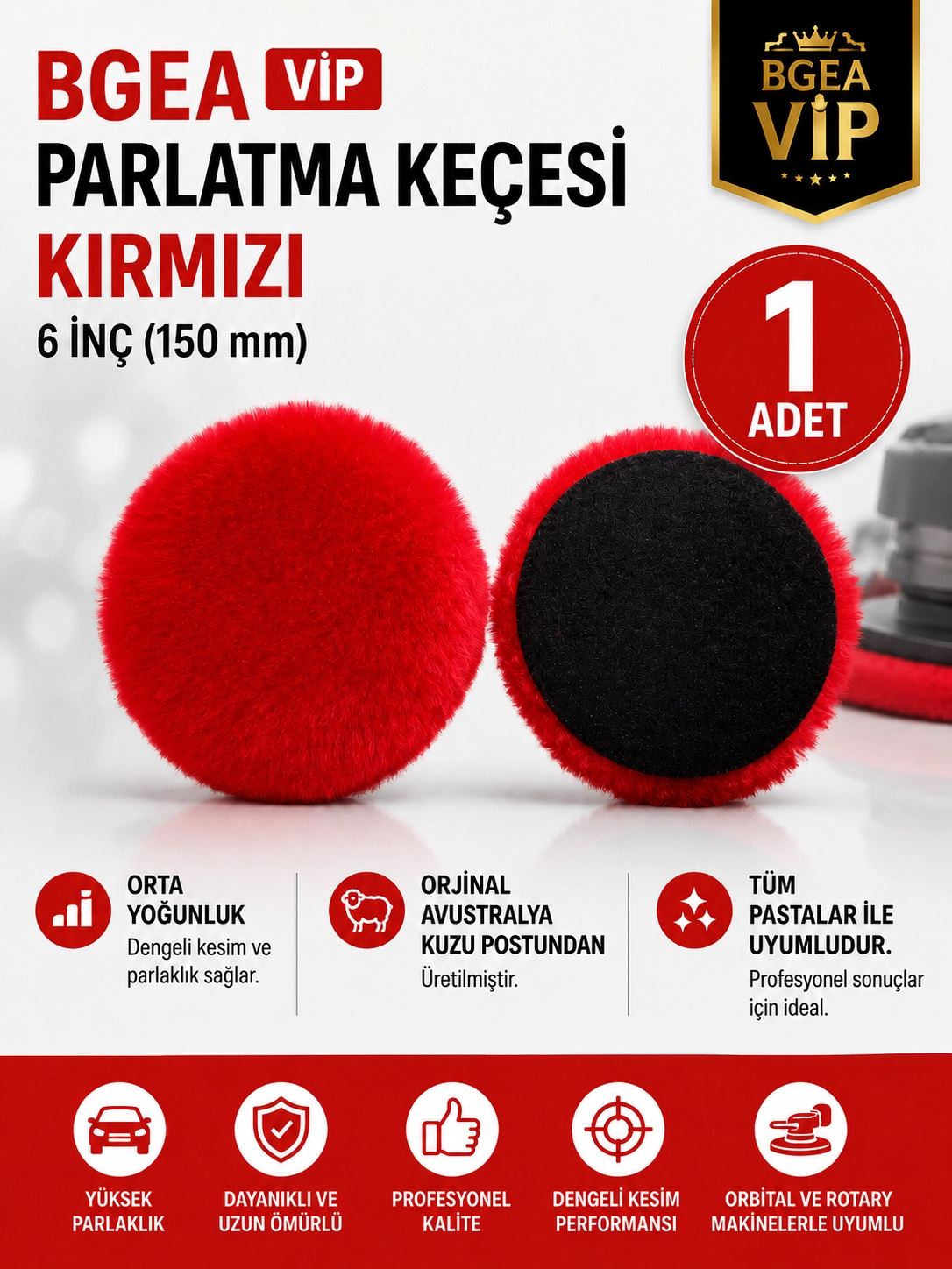 VİP Parlatma Keçesi Kırmızı 6 inç 150 mm