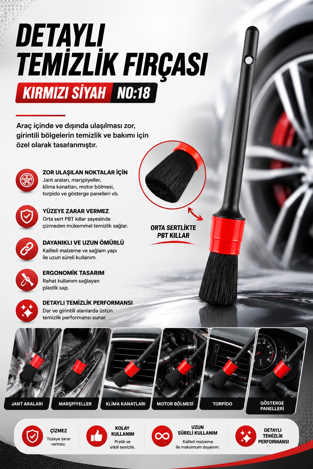 DETAYLI TEMİZLİK FIRÇASI KIRMIZI SİYAH NO:18