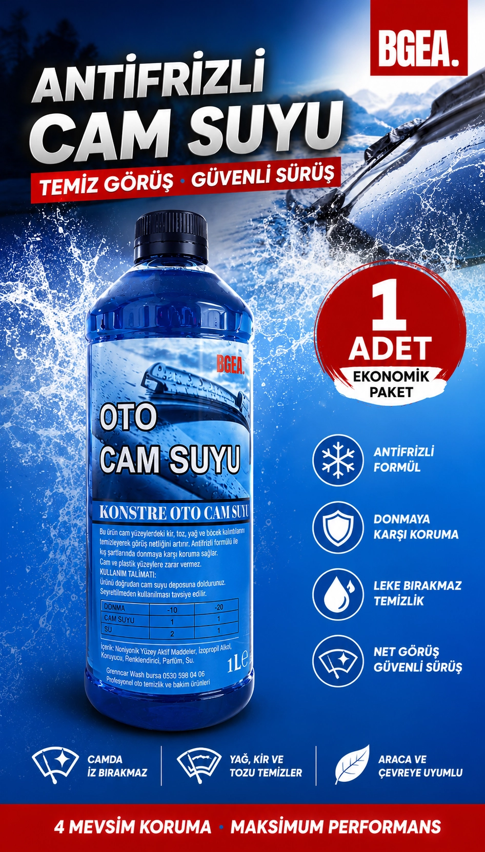 CAM SUYU ANTİFİRİZLİ 1 LT