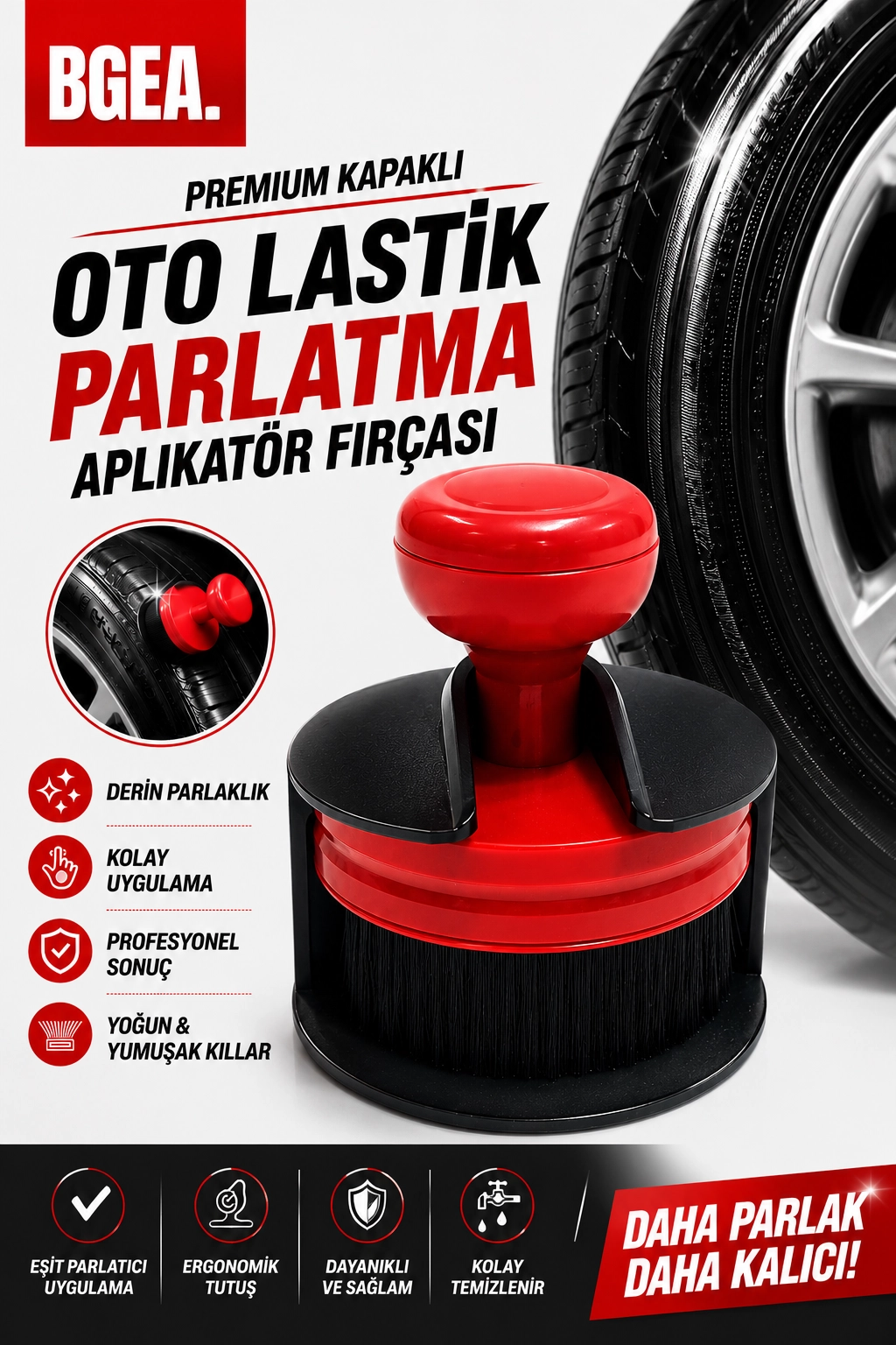 Premium Kapaklı Oto Lastik Parlatma Aplikatör Fırçası