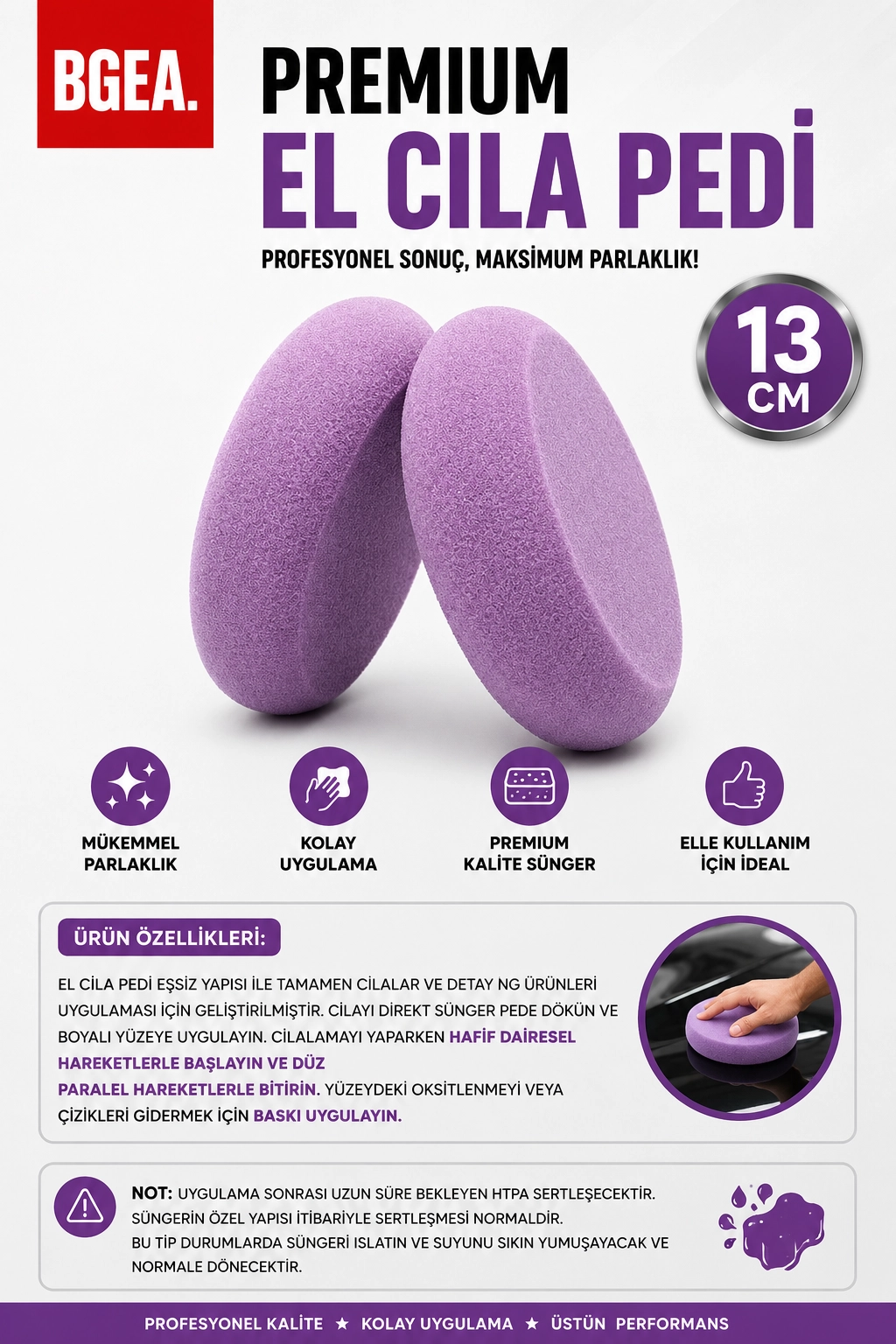 Premium El Cila Pedi Mor 13 cm- Seramik Wax Cila Uygulama (1 adet)