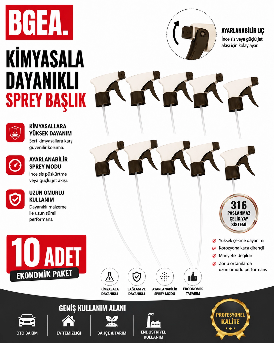 Kimyasala Dayanıklı Triger Sprey Başlık (10 adet)