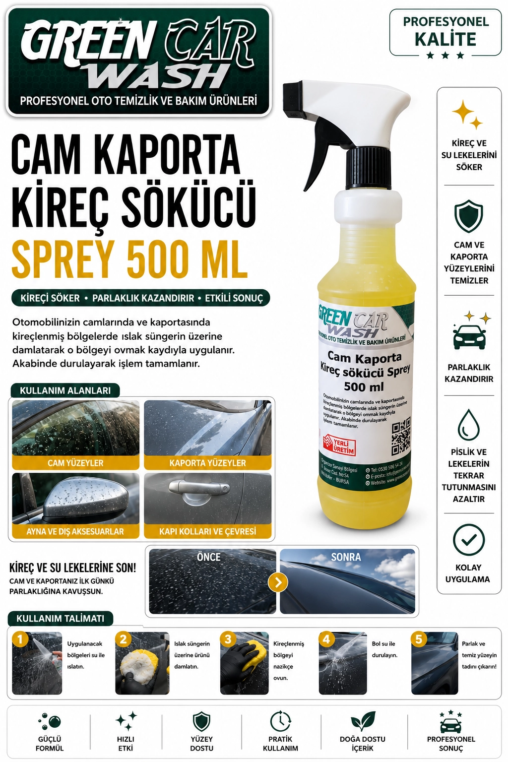 Cam Kaporta kireç sökücü Sprey 500 ml