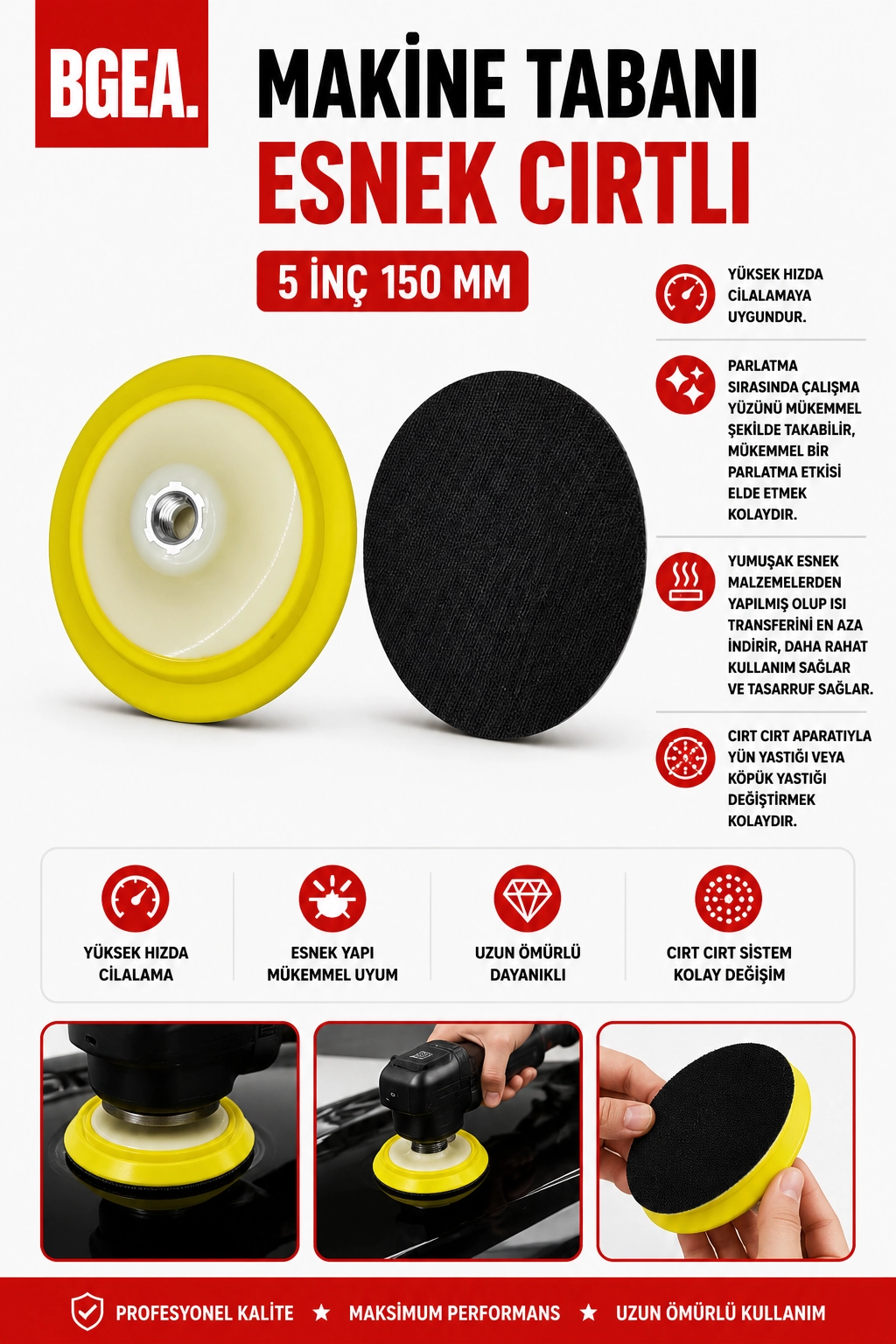 Premium Makine Tabanı Esnek Cırlı Sarı 5 inç 125 mm