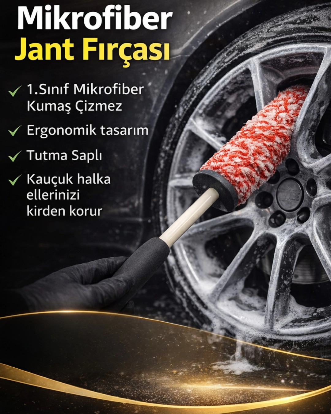 Premium Yumuşak Uçlu Jant ve Detay Temizlik Fırçası 1. Kalite Mikrofiber