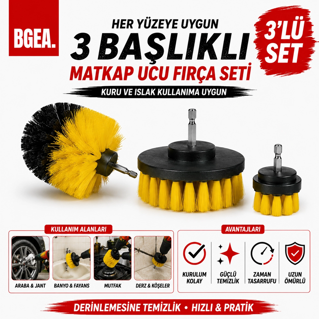 Matkap Ucu Fırça Seti 3 Parça Sarı