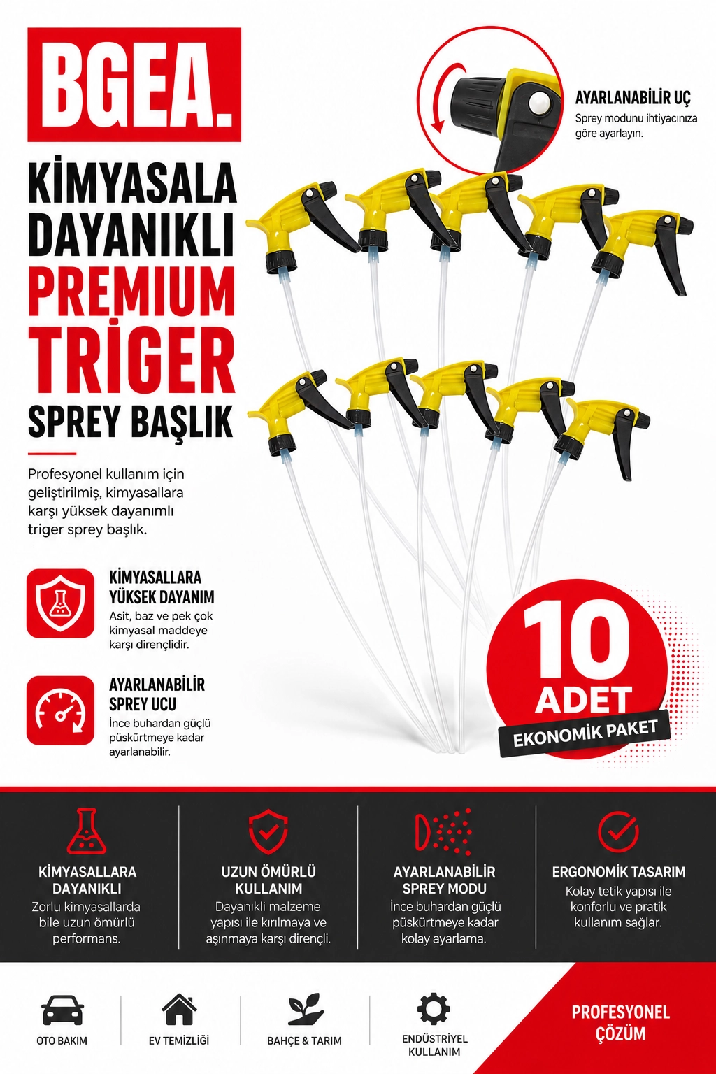 Kimyasala Dayanıklı Triger Sprey Başlık - Sarı, Fısfıs Sprey Başlığı (10 adet)