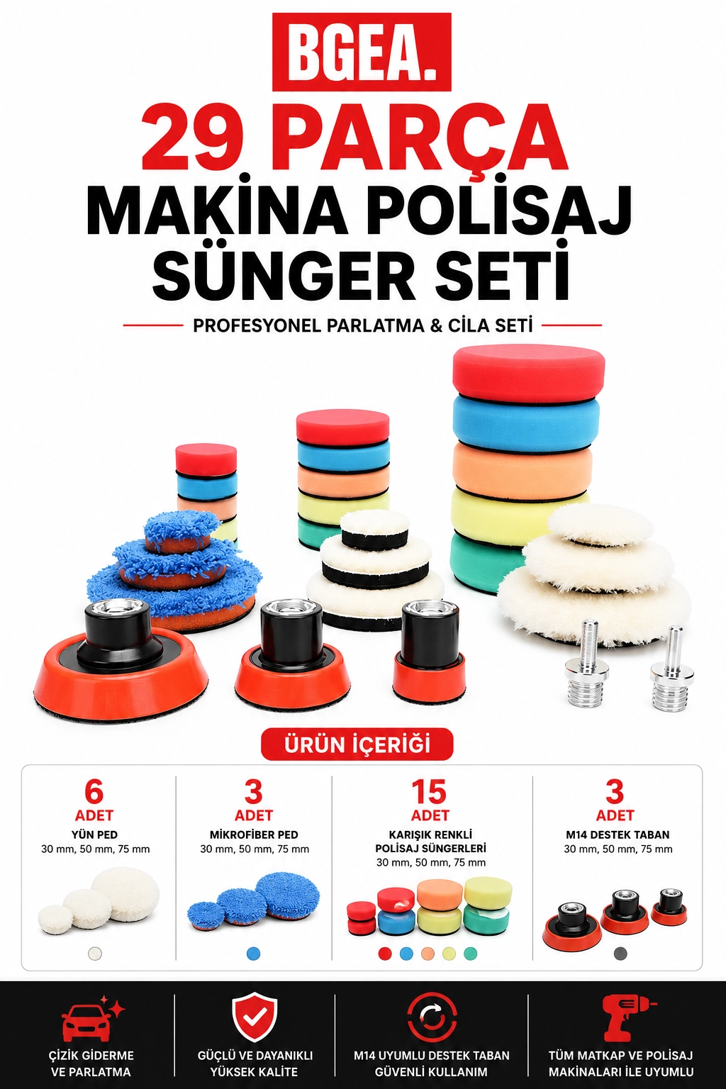29 Parça Makina Polisaj Sünger Seti