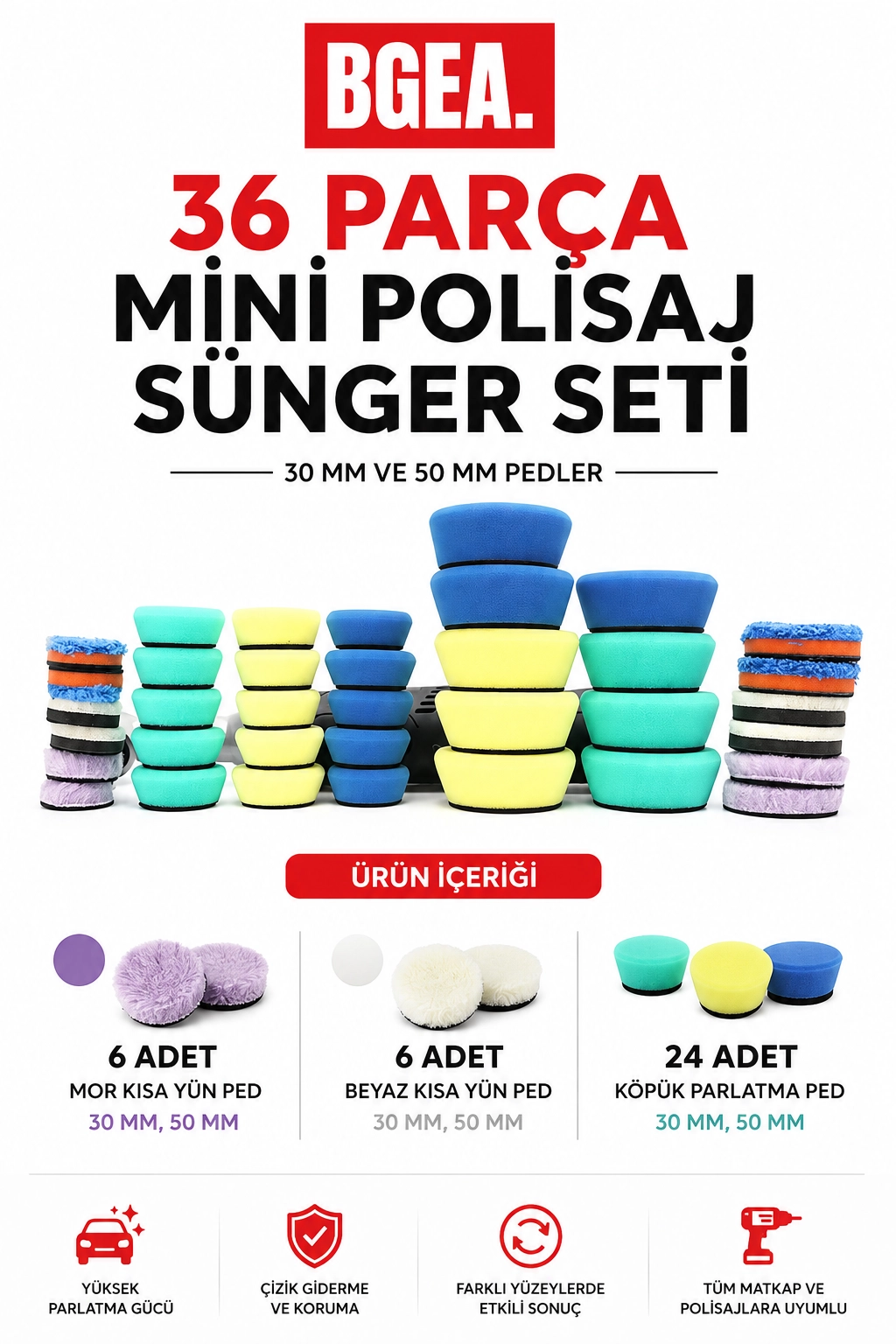 36 Parça Mini Polisaj Sünger Seti