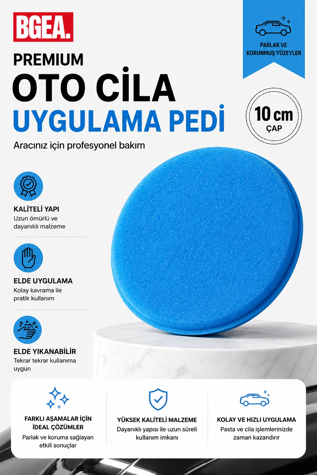 Premium Oto Cila Uygulama Pedi 10 cm Mavi (1 adet)