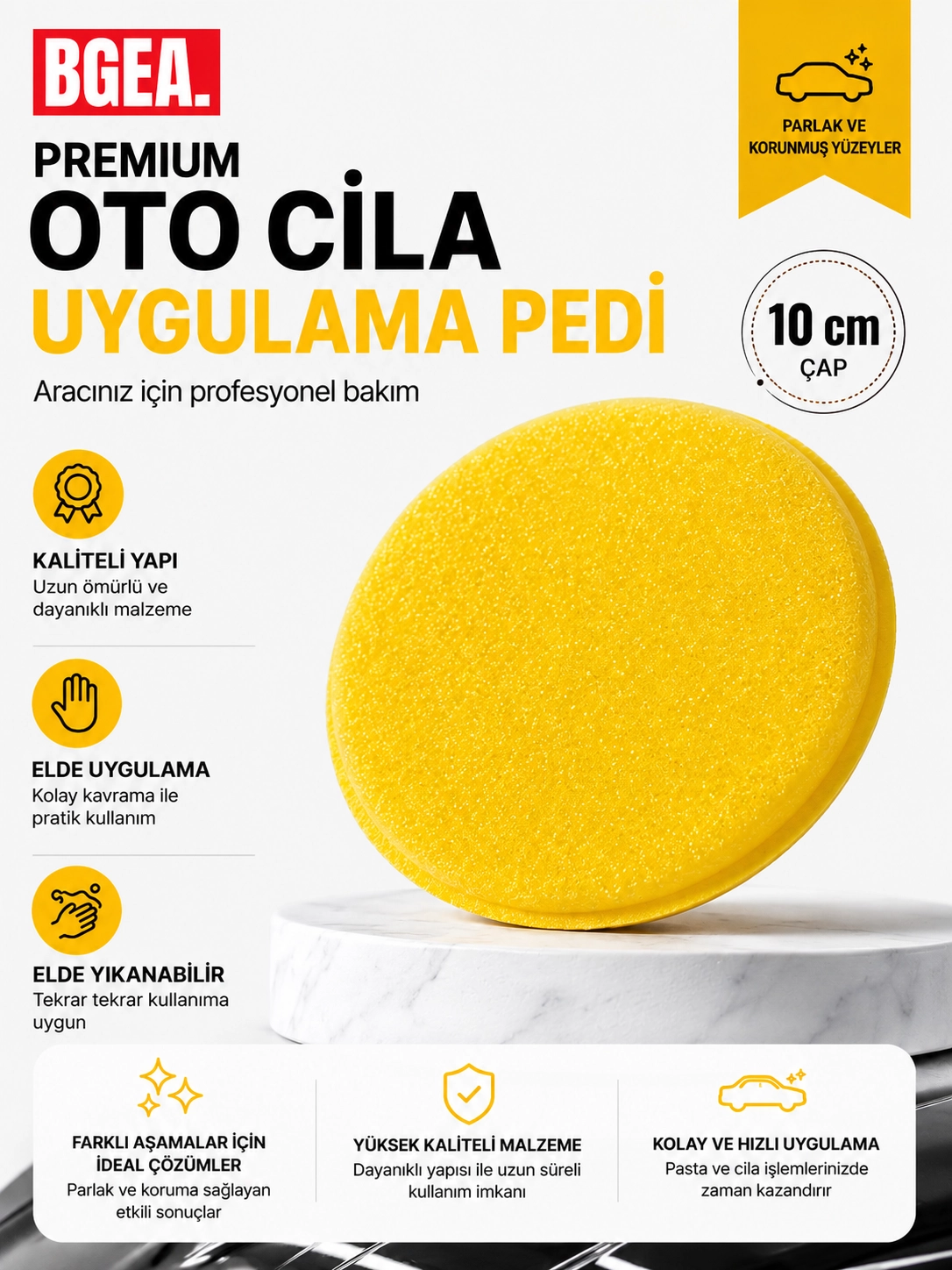 Premium Oto Cila Uygulama Pedi 10 cm Sarı (1 adet)
