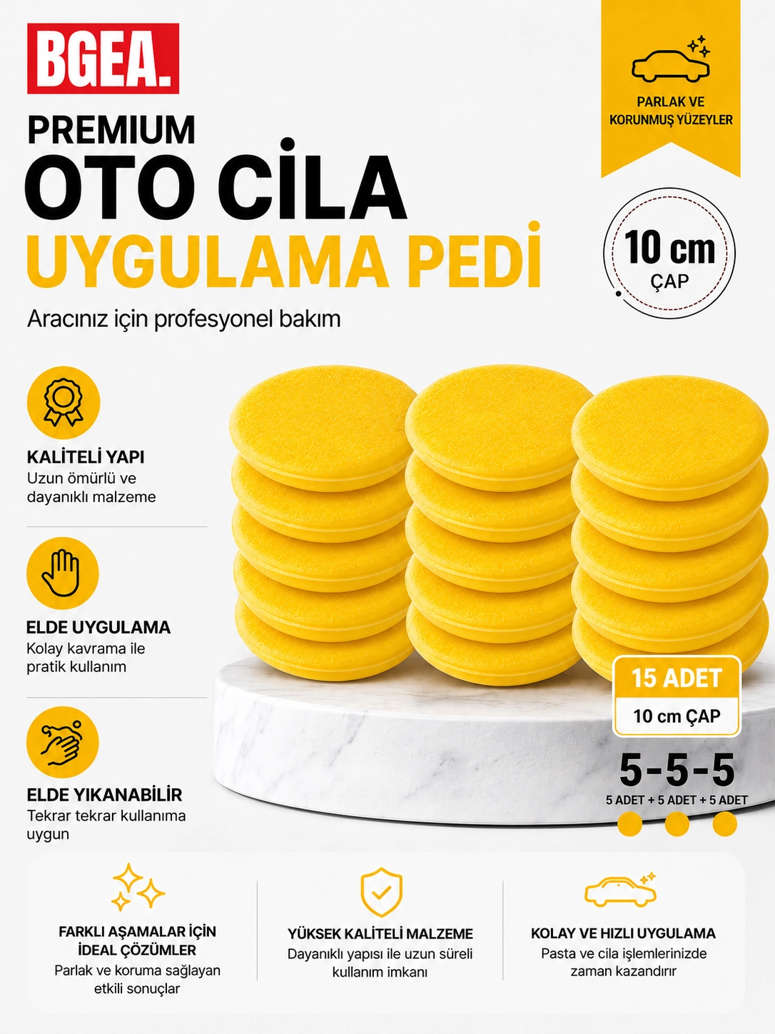 Premium Oto Cila Uygulama Pedi 10 cm Sarı (15 adet)