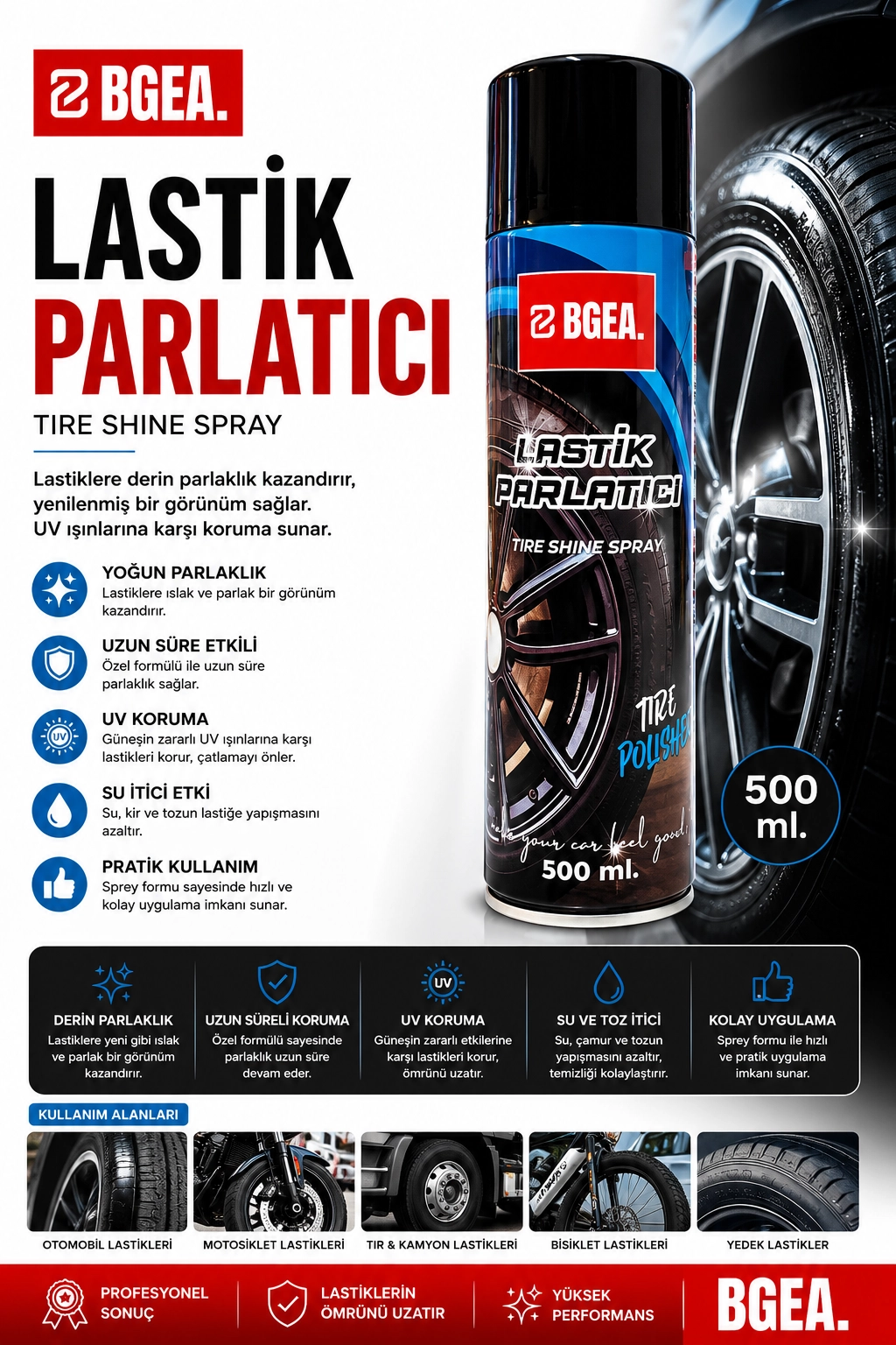 BGEA Lastik Parlatıcı 500 ML- Tire Shine Sprey