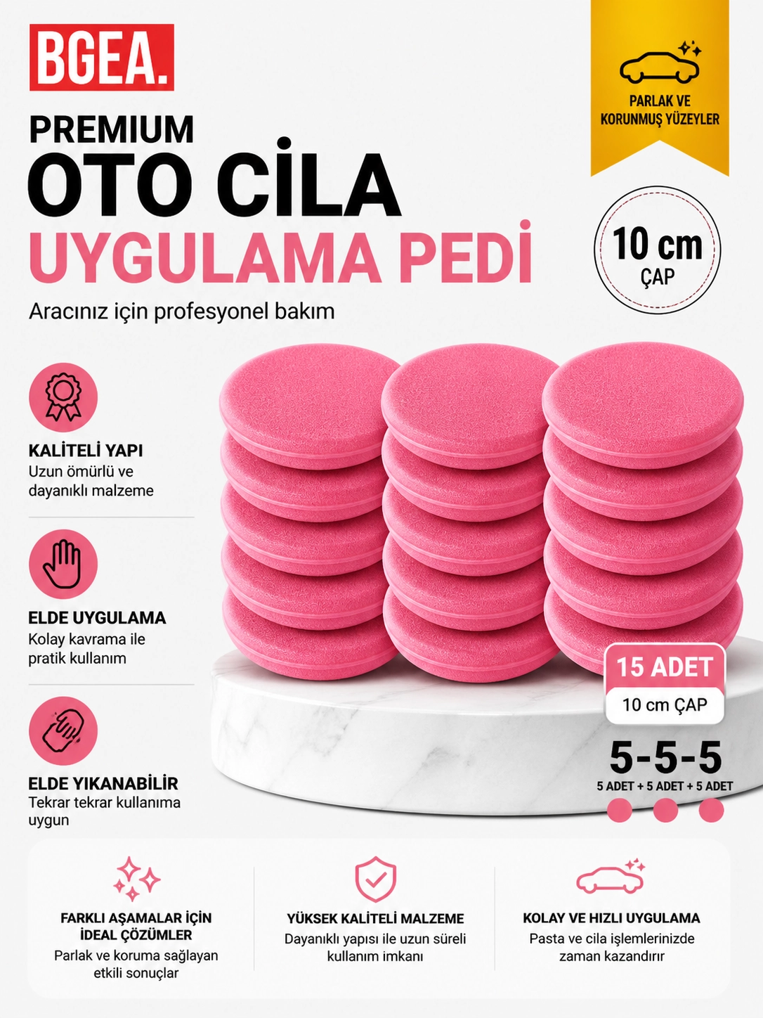 Premium Oto Cila Uygulama Pedi 10 cm Pembe (15 adet)