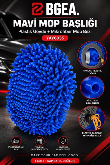 BGEA Mavi Mikrofiber Mop Başlığı Plastik Gövde 