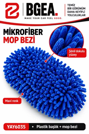 BGEA Mavi Mikrofiber Mop Başlığı Plastik Gövde 
