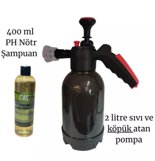 Profesyonel Araç Yıkama Seti- 2 lt Köpük Pompa ve PH nötr Şampuan 400 ml
