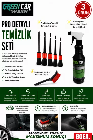 PROFESYONEL DETAYLI TEMİZLİK SETİ- ÖZEL DETAYLI TEMİZLİK SPREYİ 500ML & DÖŞEME & DTM FIRÇASI