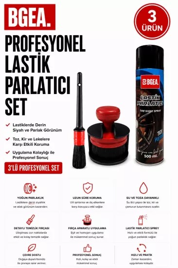 PROFESYONEL 500 ML LASTİK PARLATICI SETİ-ÇOK AMAÇLI FIRÇA APARATLI&DETAY TEMİZLİK FIRÇASI